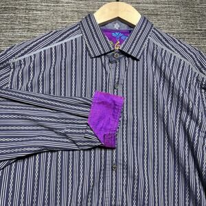 Robert Graham Shirt Men's XL Blue Purple Striped Long Sleeve Button Up Silk
